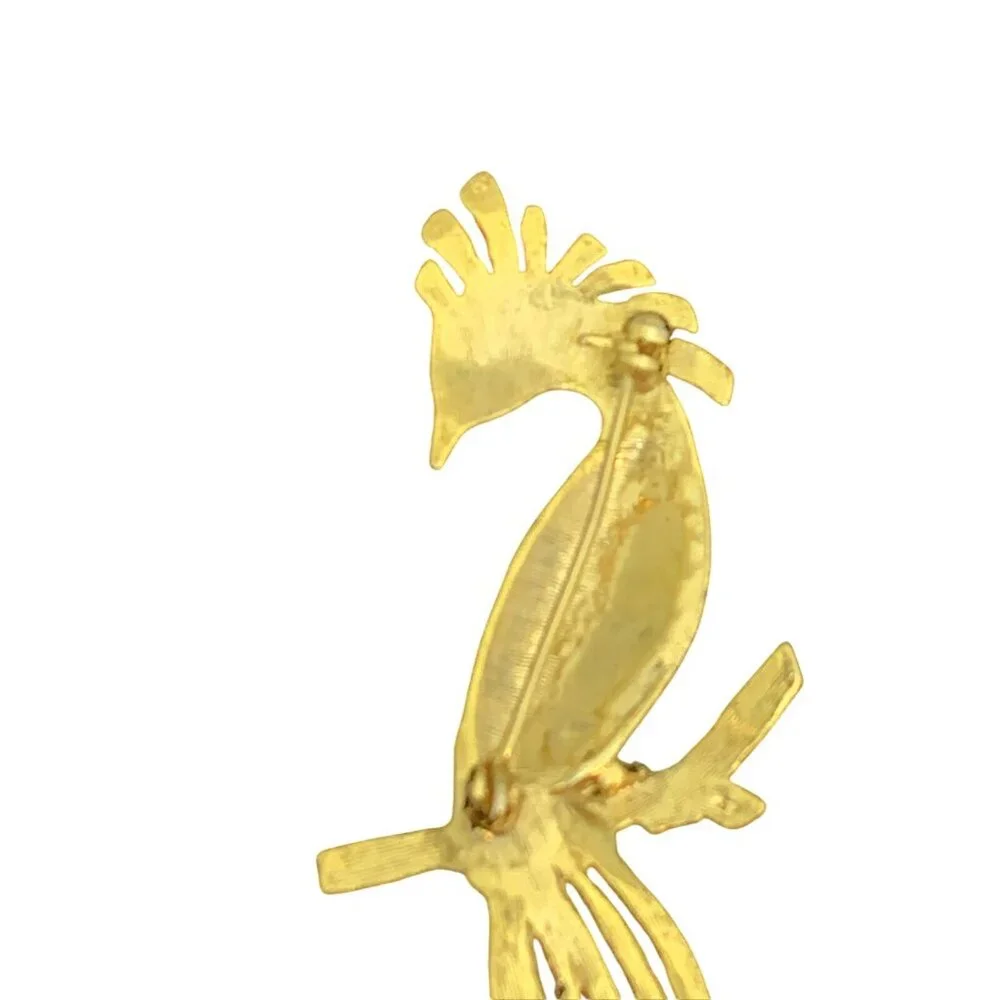 Vintage Gold Tone, Marcasite And Enamel Bird Of Paradise Brooch (1811) - Picture 5 of 6